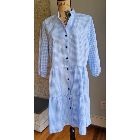 Beachsissi Plaid Print Button Up Split Neck Tunic Dress Coverup Beach NWOT, Sz L - Picture 3 of 8